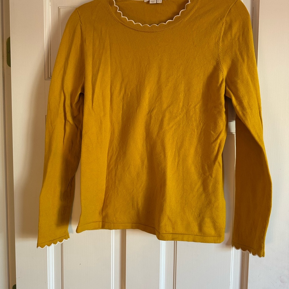Boden Mustard Yellow Scalloped Sweater